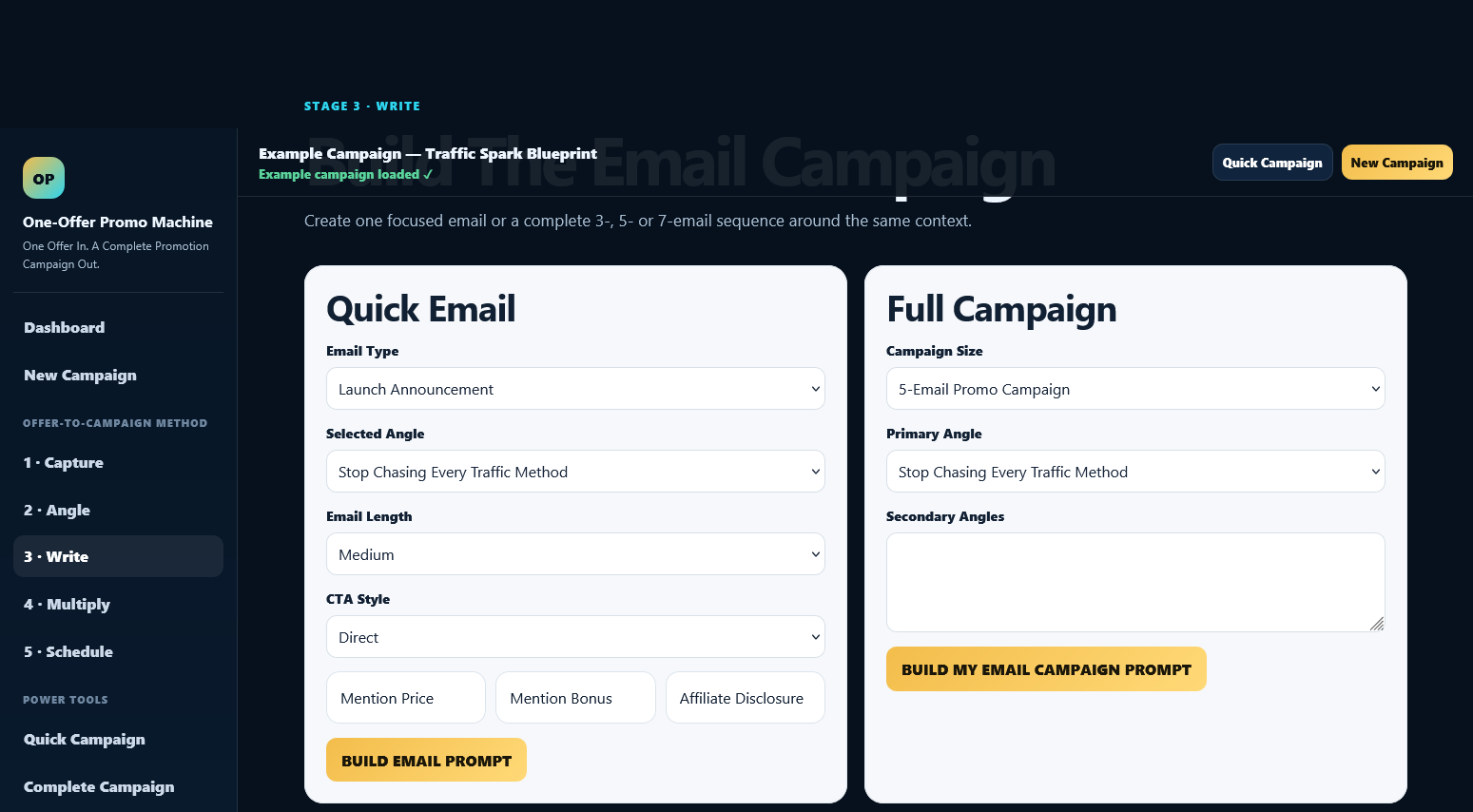 Build The Email Campaign screen