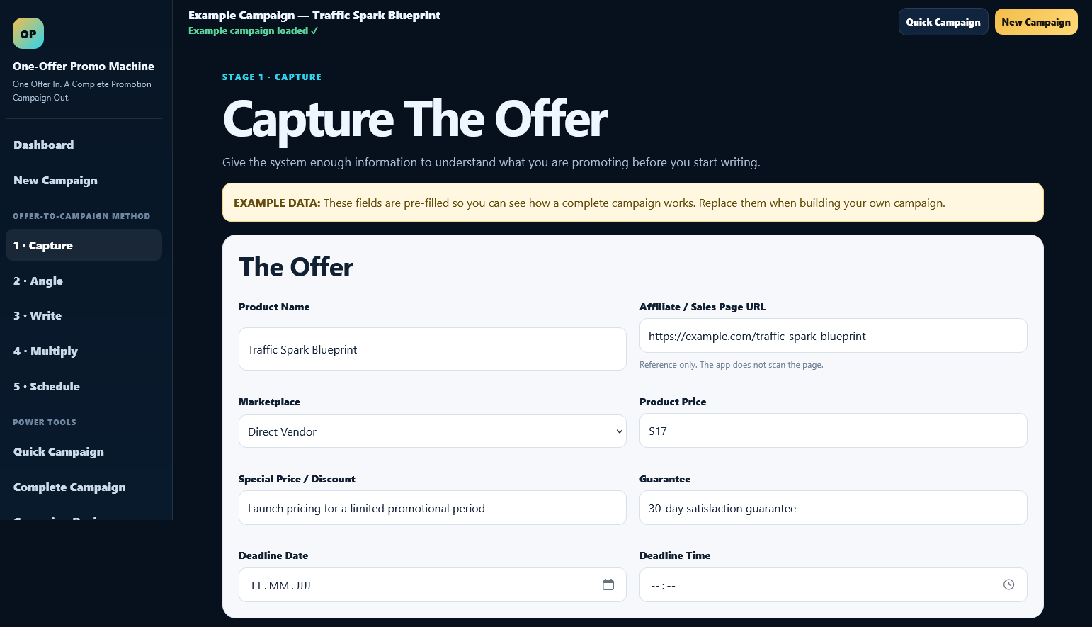 Capture The Offer screen